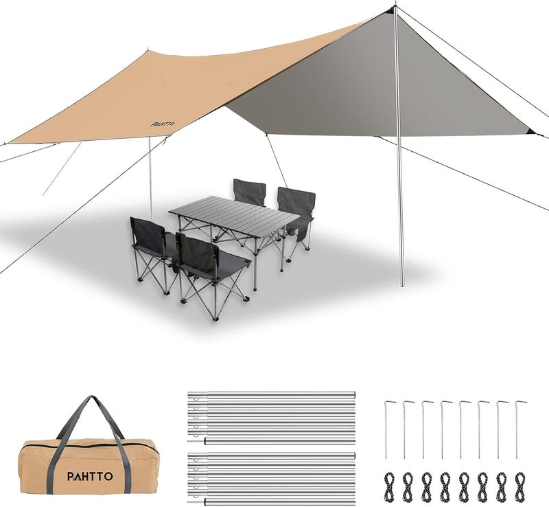 PAHTTO Hammock Rain Fly, 12x10FT Camping Tarp with Poles, Waterproof and Ultralight Survival Tent Tarp for Outdoors, Camping, Hiking, Picnic, Backpacking - Image 1